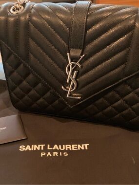 Saint Laurent Black Quilted Chevron Monogram Shoulder Bag